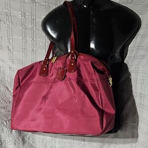 Estee Lauder Pink Burgundy Nylon Tote with Leather Trim
